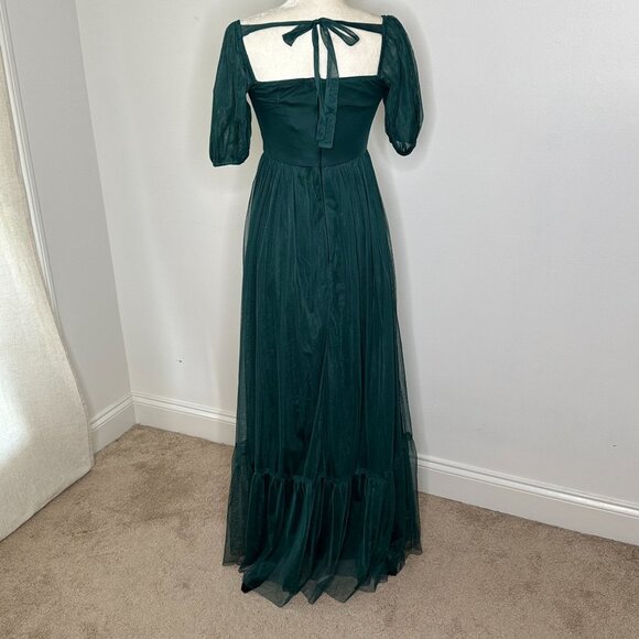 Anaya With Love Emerald Green Tulle Maxi Dress Size 2 Puff Sleeve Formal Gown - Picture 4 of 16